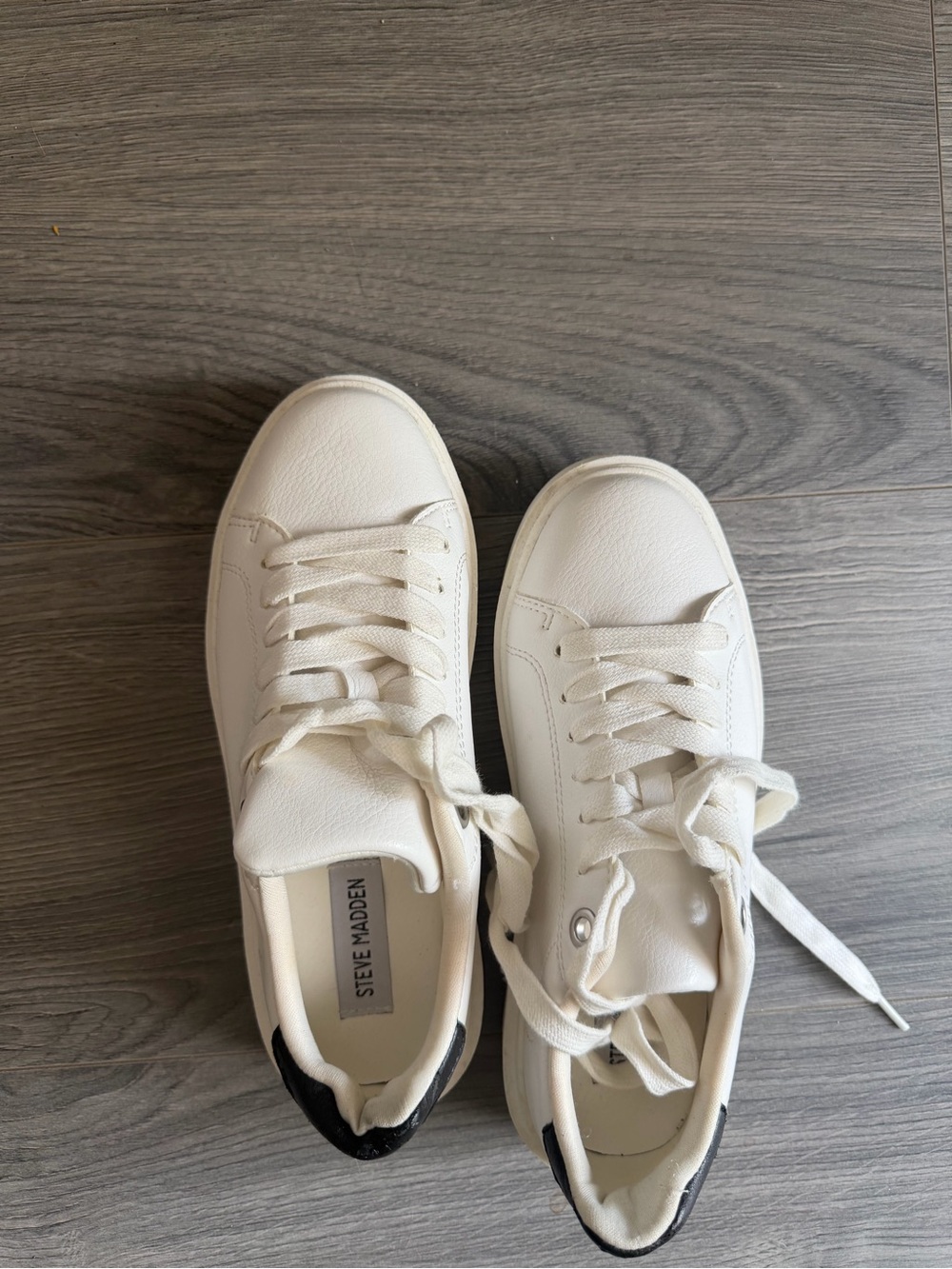 Steve Madden Cream Lace-Up Sneakers with Black Heel Tab
